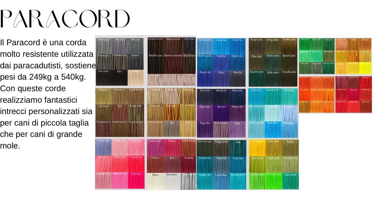 Cartella colori del paracord